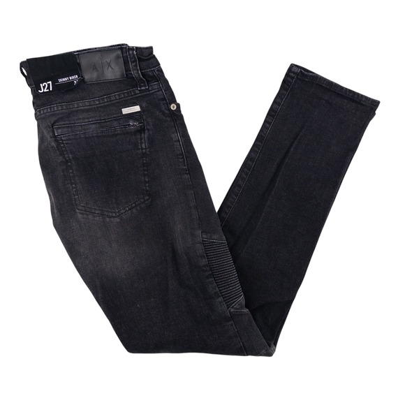 NWT Armani Exchange Mens 33x31 Black J27 Skinny Biker Moto Jeans Stretch Denim